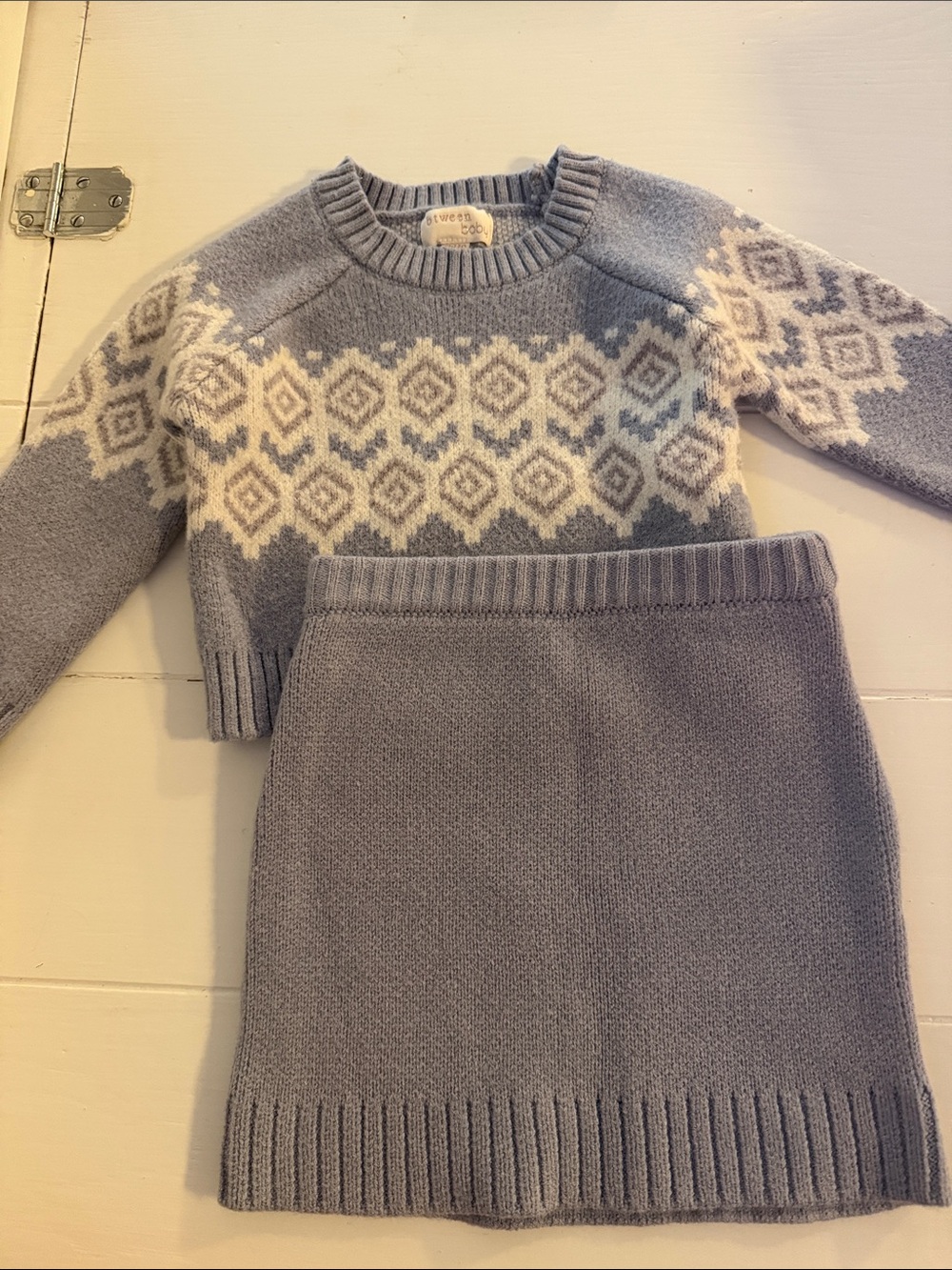 btween Light Blue & Cream Fair Isle Knit Sweater and Skirt Set